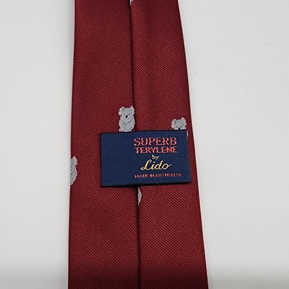 Novelty Necktie Koala Maroon Gray 2.75" W 55" L VTG Retro Superb Terylene by Lid - Picture 5 of 5